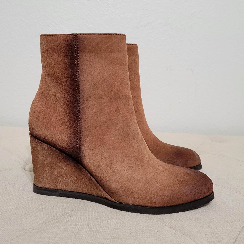 Naturalizer New Size 6.5 Garnet Warm Oat Brown Suede Ankle Heel Wedge Boots